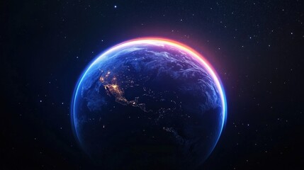 Fototapeta premium Glowing Rainbow Ring Encircling the Vibrant Planet Earth in the Vast Cosmic Expanse