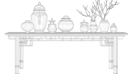 Asian Style Tableware on Wooden Table