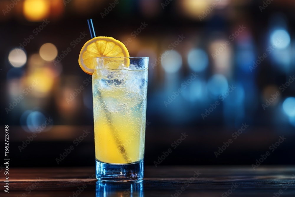 Poster bright refreshing cocktail with citrus garnish served in a bar during an evening social gathering