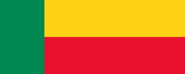 Flag of Benin featuring horizontal stripes of yellow and red with a green vertical band on the left side