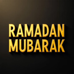 Fototapeta premium Ramadan Mubarak: A radiant golden wish for peace and blessings, elegantly styled against a dark background.