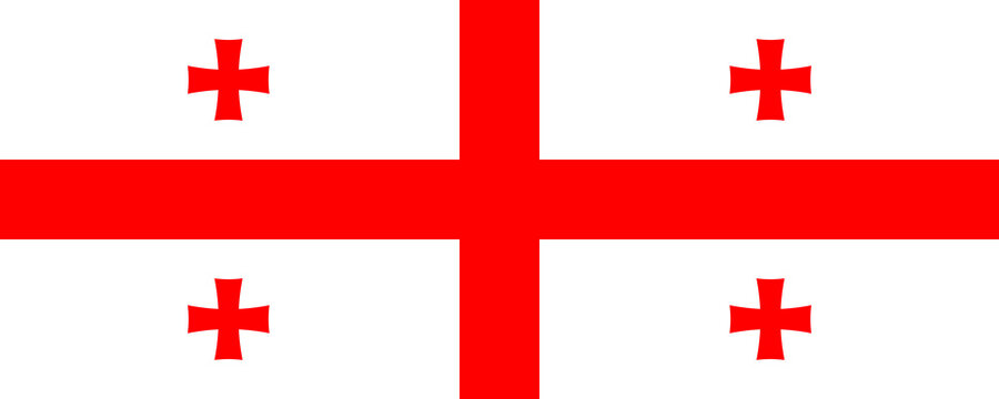 National flag of Georgia displayed prominently, featuring bold red crosses on a white field
