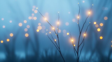 Fototapeta premium Enchanted luminous forest scene with delicate branches and bokeh lights