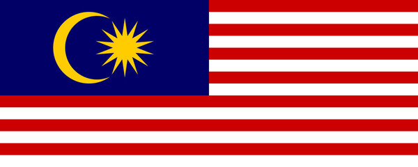 Malaysia national flag displayed prominently with blue field, yellow crescent, and red stripes against a white backdrop