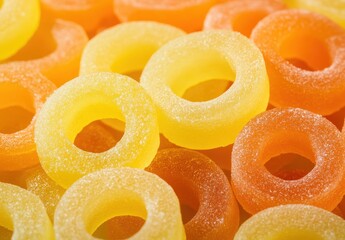 Colorful and Vibrant Candy Rings in Yellow and Orange Shades Perfect for Sweet Treats and Festive Celebrations, Mouthwatering Delight for All Ages