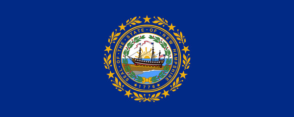 New Hampshire state flag featuring the state seal and ship emblem on a blue background