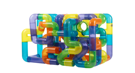 Colorful transparent tubes twisting and turning in an abstract arrangement creating a playful structure and inviting curiosity for creative designs and fun concepts