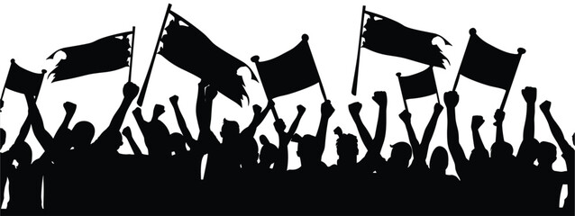 Protesters with Signs – Black Silhouettes on White Background