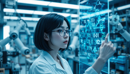 young woman in the laboratory - Generative AI