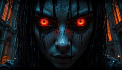Glowing Eyes of Horror: A Dark Fantasy Portrait