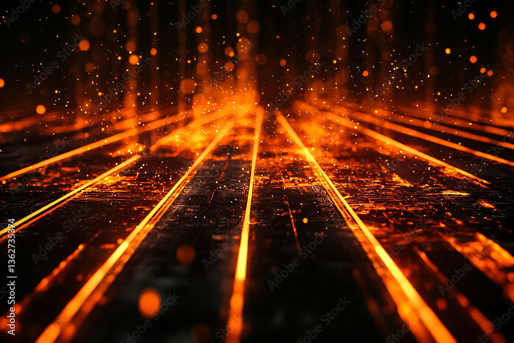 Poster abstract background with glowing lines and bokeh lights creating a futuristic cityscape look