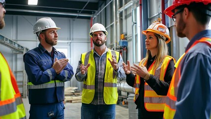 Team meeting in industrial facility focusing on project planning and safety protocols during the day