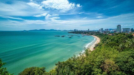 Coastal serenity beachfront cityscape pattaya photography tropical paradise aerial view tranquil atmosphere