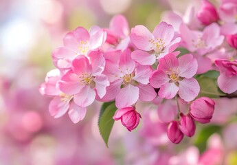 Fototapeta premium Delicate Pink Blossom on Branch with Soft Blurred Background Enhancing Spring Beauty and Serenity in Nature's Floral Wonderland