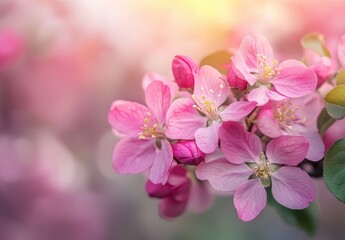 Obraz premium Delicate Pink Blossom with Soft Focus and Gentle Light, Capturing the Beauty of Spring Flowers in a Serene Natural Setting