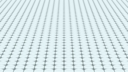 Large repeating grid of white round tablets arranged in straight perspective pattern with clean surface and soft shadows in pharmaceutical style background