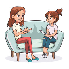 Two Friends Chatting on a Couch – Cartoon Style
