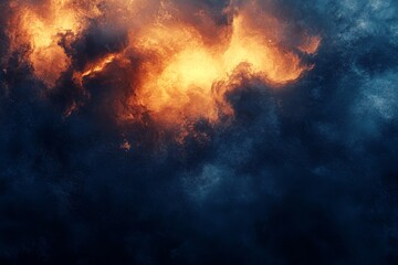 Fototapeta premium Dramatic dark sky with glowing fiery clouds and contrast
