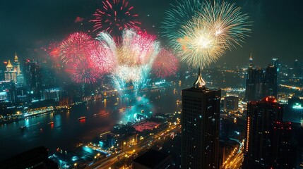 Fireworks display celebrating the new year 2025.