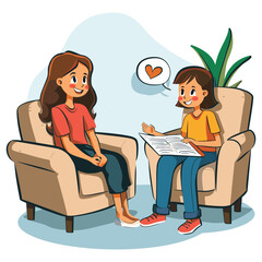Two Friends Chatting on a Couch – Cartoon Style