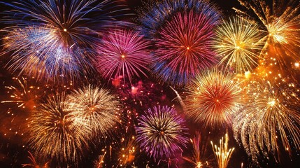 Fototapeta premium Fireworks display celebrating the new year 2025.