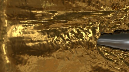 Glossy golden texture converging into narrow silver metallic stream with fluid reflective waves and warm tone abstract composition