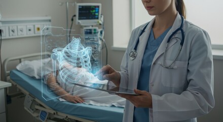 Medical professional using advanced digital technology for patient analysis