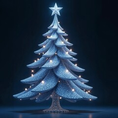 Christmas tree covered with diamonds on a black background. Postcard, space for text.
