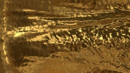 Wavy molten gold surface with layered ripple texture and smooth horizontal flow forming warm abstract metallic background