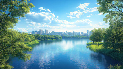 Fototapeta premium Blue sky backdrop representing the ideals of sustainable development and environmental protection