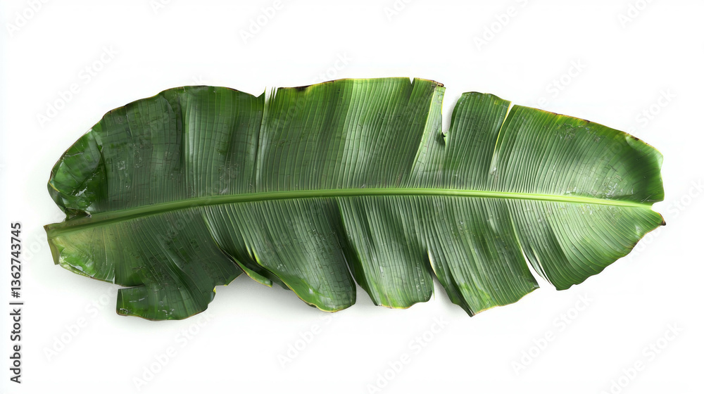Poster realistic banana leaf with torn edge on white background for nature design