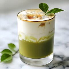 Refreshing iced matcha latte in a modern glass