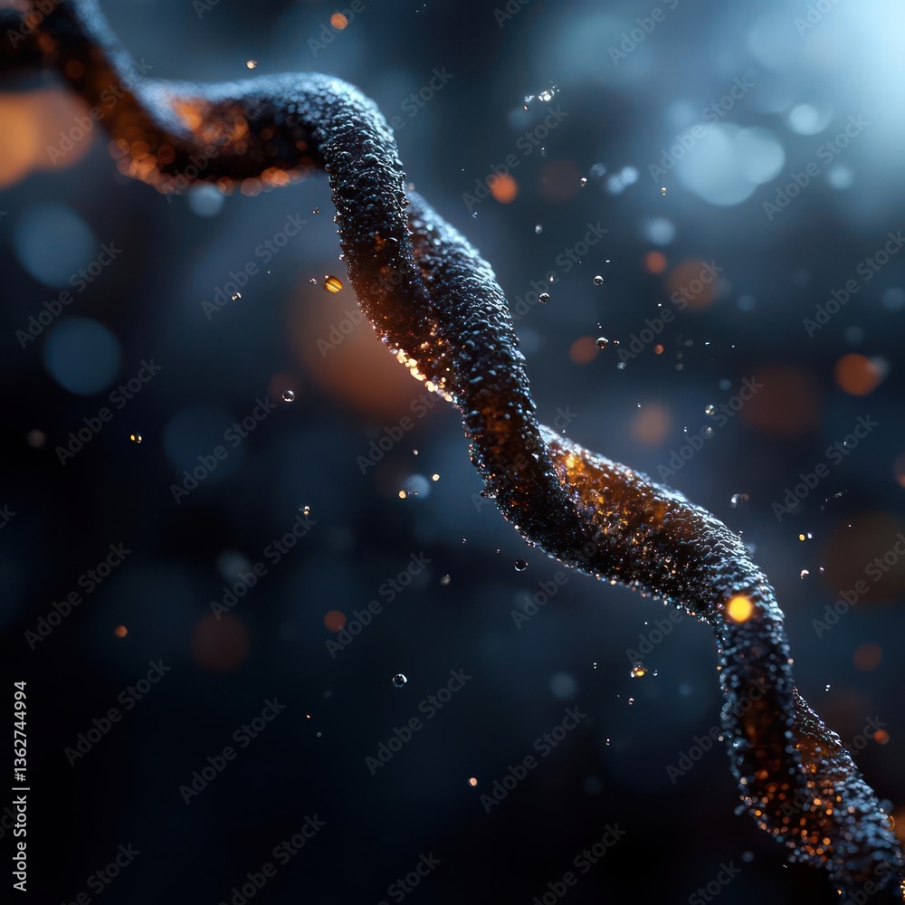 Poster glowing helix with glittering particles on dark blue background