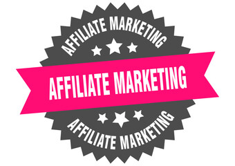 affiliate marketing. affiliate marketing round pink label isolated on transparent background