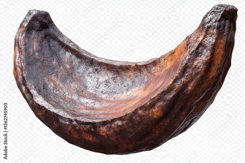 Leinwandbilder unique brown metal sculpture shaped like a curved shell situated on a transparent background emphasi