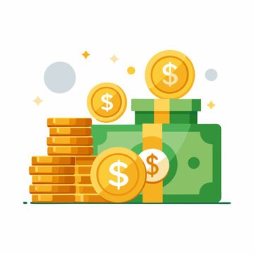 gold coins and green money stack clip art preview