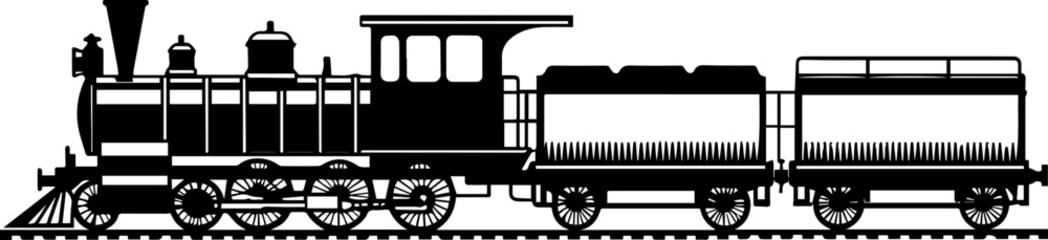 Rail freight and train transport logistics in SVG and vector formats.Vintage Steam Locomotive Illustration Isolated on White Background