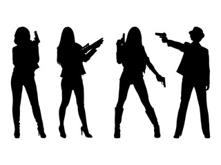 Naklejka premium Set of Gangster Woman Silhouette in various poses isolated on white background