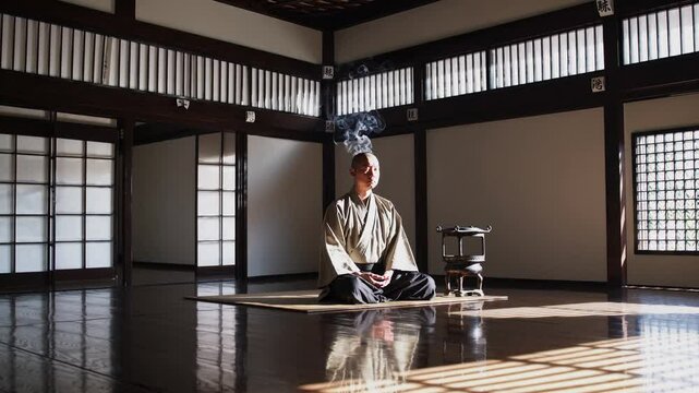 禅を行う仏教僧（Buddhist monk practicing zen）