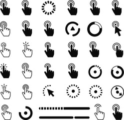 Collection of Interface Icons for Click, Touch, and Loading