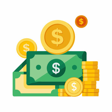 gold coins and green dollar bills clip art preview