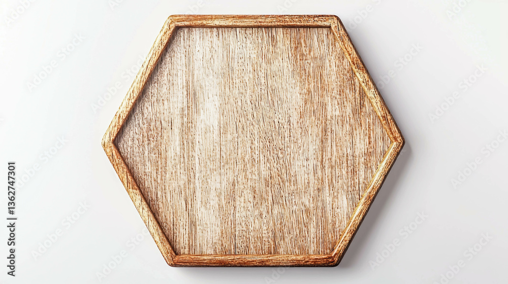 Aufkleber empty hexagonal wooden tray on light background for home decor and dining