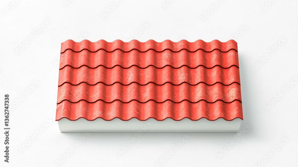 Aufkleber realistic roof model with red clay tiles for architectural design and construction projects