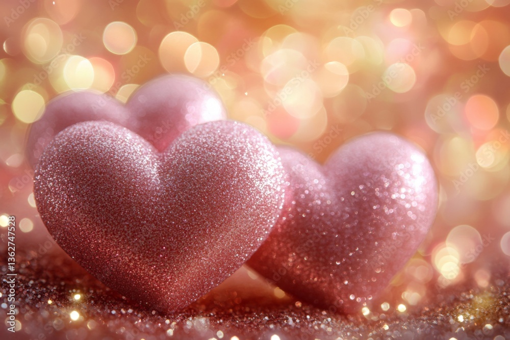Poster sparkling pink hearts create a romantic atmosphere with warm bokeh lights at a celebration or specia