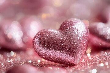 Obraz premium Sparkling pink hearts on a soft surface create an atmosphere of love and celebration during a joyful occasion