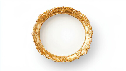 Ornate empty gold frame on white background for interior design