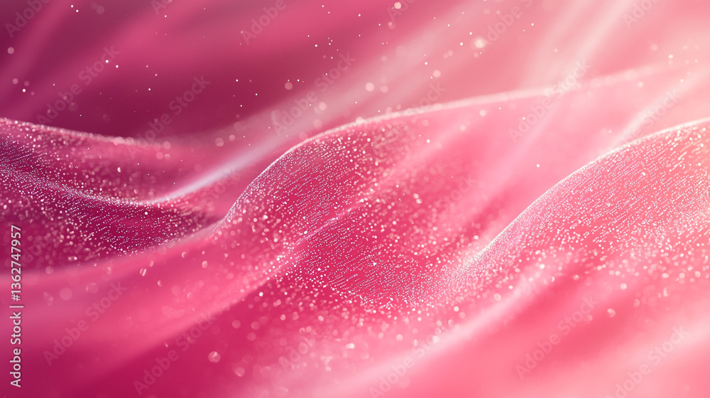Poster close up of pink wavy fabric with sparkles and light creating a soft and dreamy abstract texture