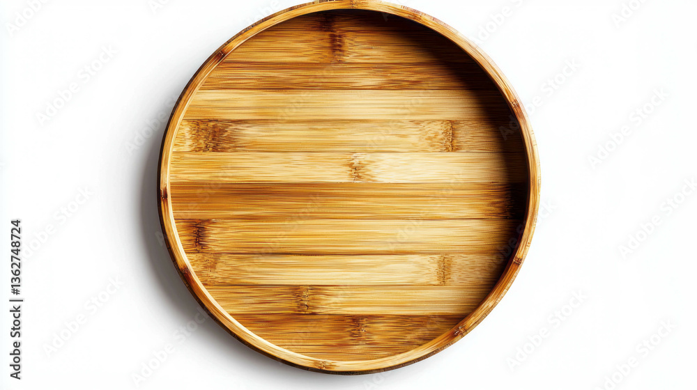 Aufkleber realistic empty round bamboo serving tray for dining and decor