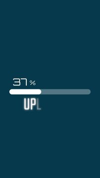 Pixelated Progress, Vertical Video Animation of a Loading Bar with 'Uploading' Message on a Dark Blue Abstract Background