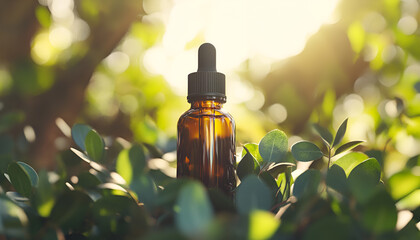 Aromatherapy banner, aromatherapy wellness banner featuring eucalyptus oil bottle and fresh leaves for relaxing aromatherapy